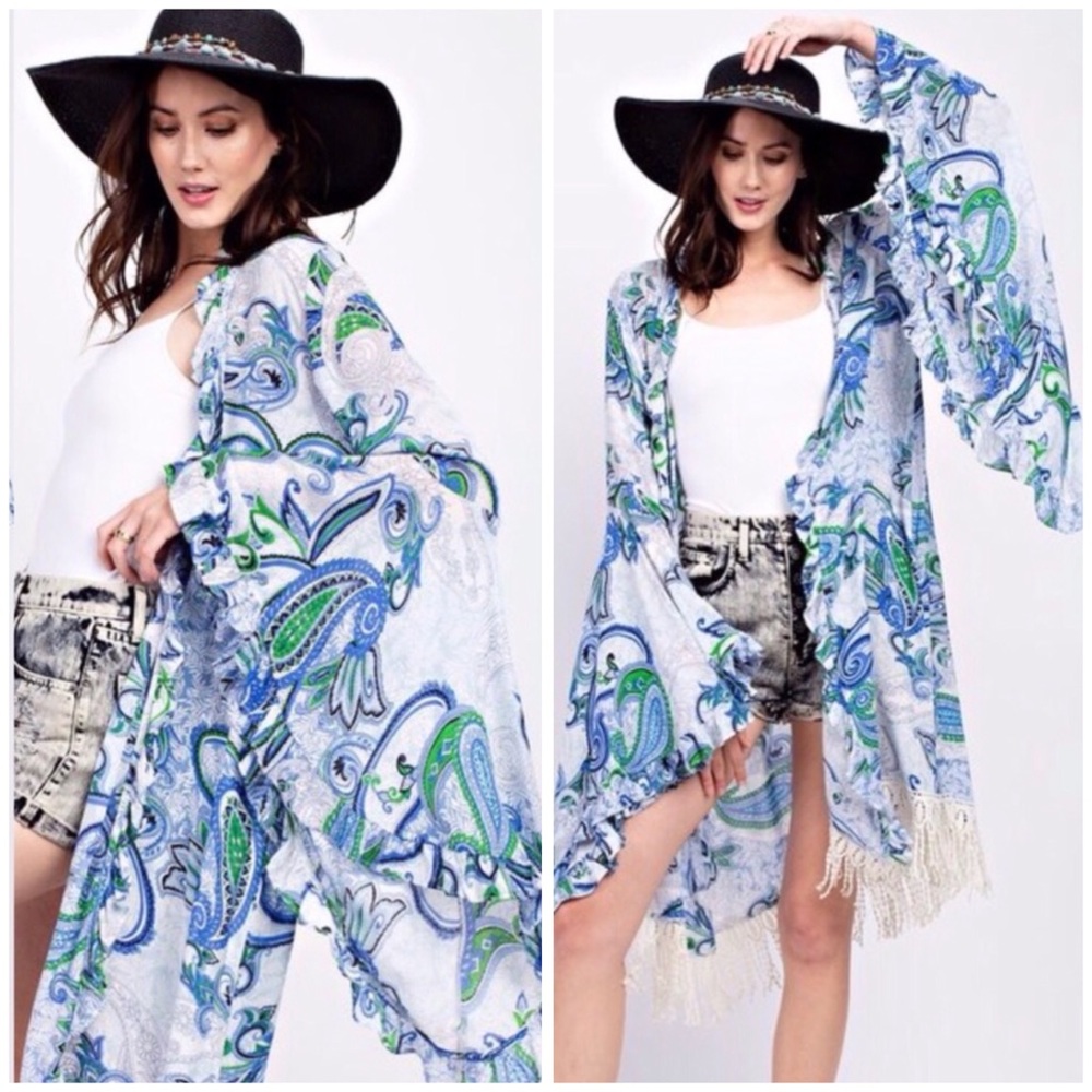 LAST | 2 PACK | BLUE PAISLEY FRINGE CARDIGAN